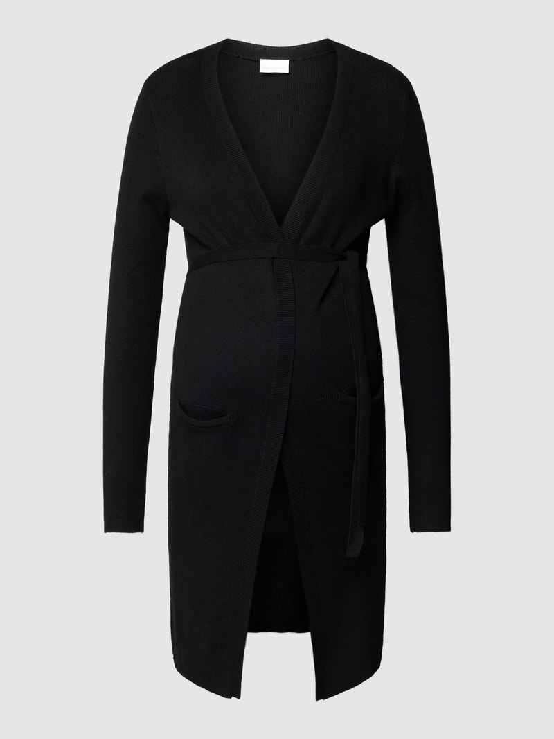 Umstands-Strickjacke mit Stoffgürtel in schwarz
