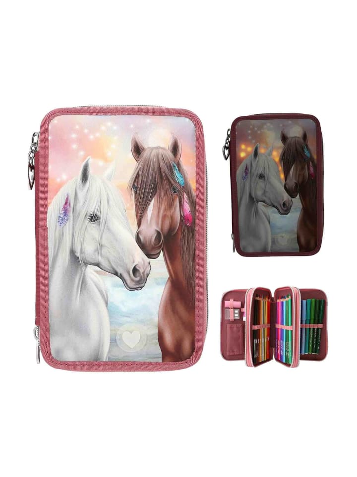 Depesche 3-Fach Federtasche LED Pferde Miss Melody 20 x 13 x 7,5 cm in rostrot günstig kaufen onesize