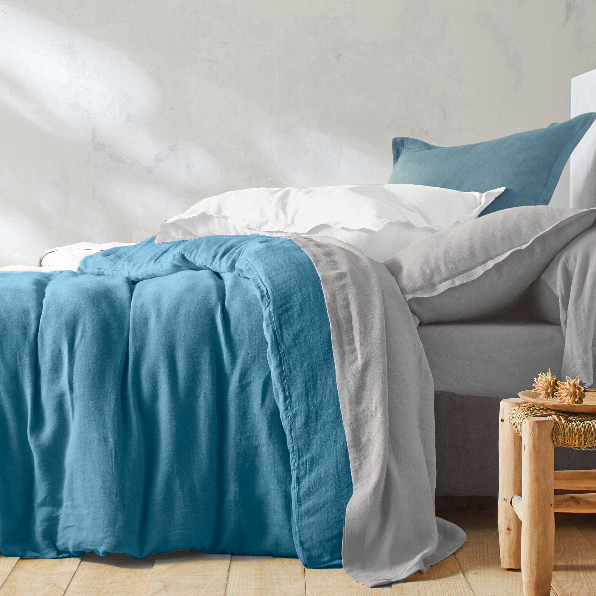 Linge de lit uni lin lavé