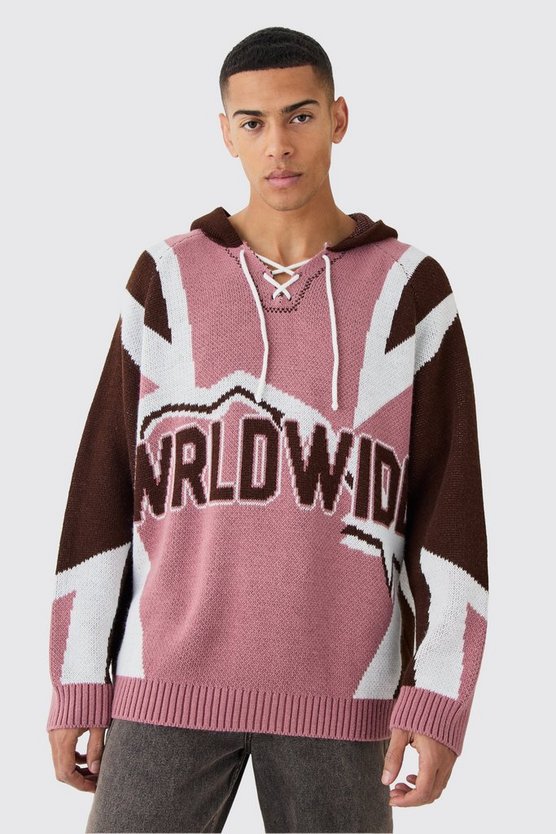 Geschnürter Oversize Hockey-Pullover mit Kapuze