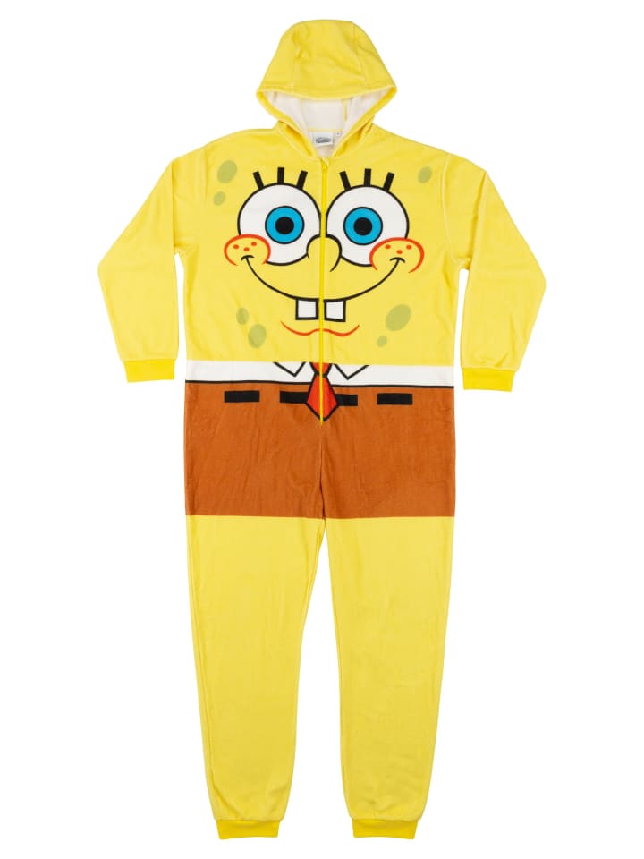SpongeBob SpongeBob Schwammkopf Kostüm Overall Kapuze Onesie Jumpsuit Einteiler in gelb günstig kaufen