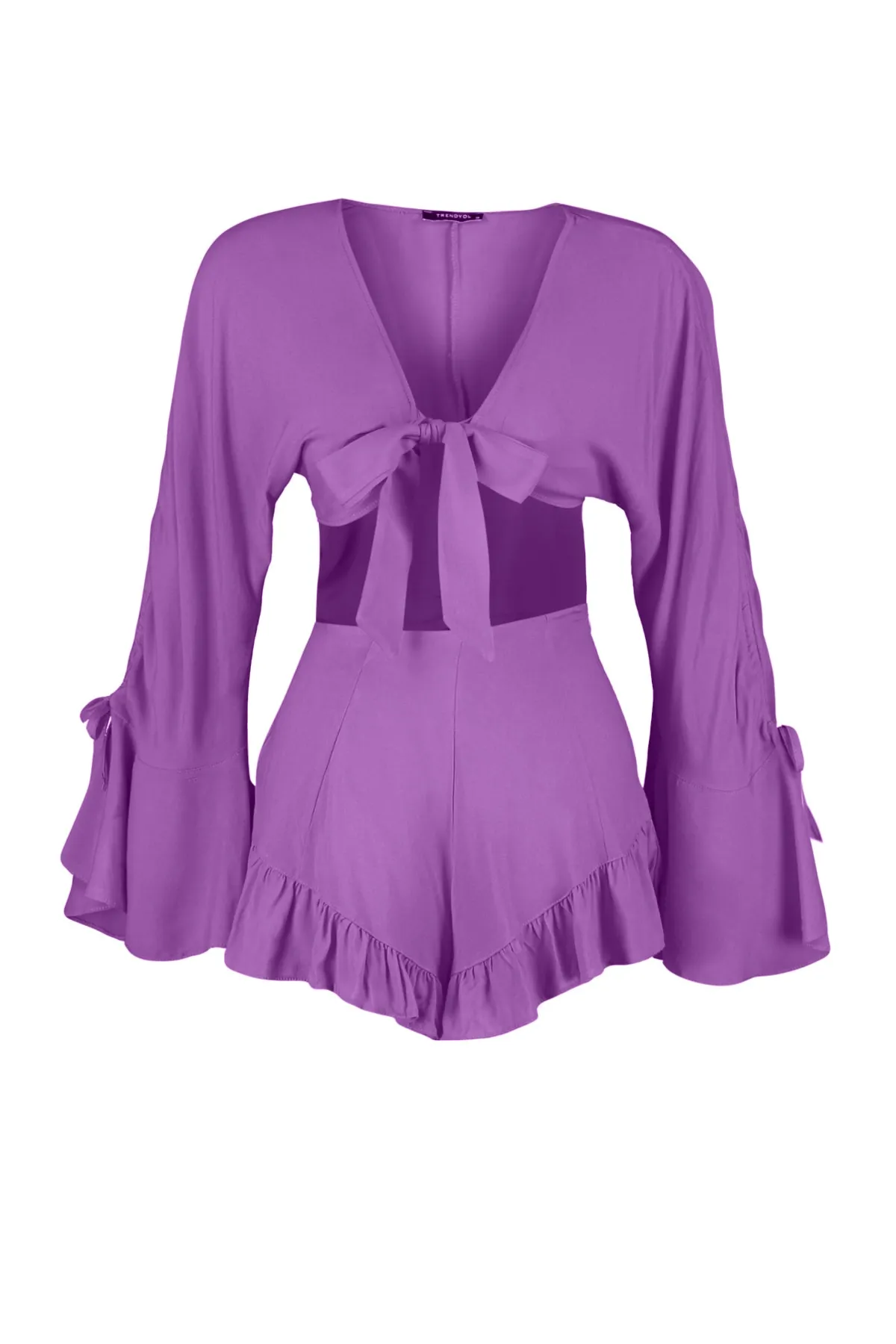 Trendyol Collection  Lila gewebtes Rüschenblusen-Shorts-Set TBESS23AU00128