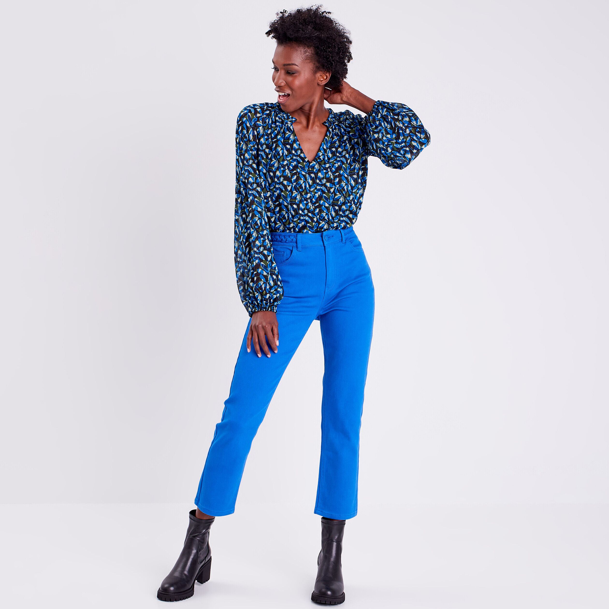 Blouse manches longues vert kaki femme | Cache Cache