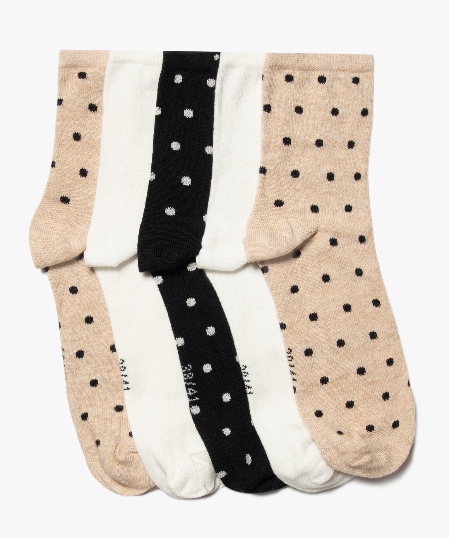 Chaussettes femme à motifs pois (lot de 5) beige | GEMO