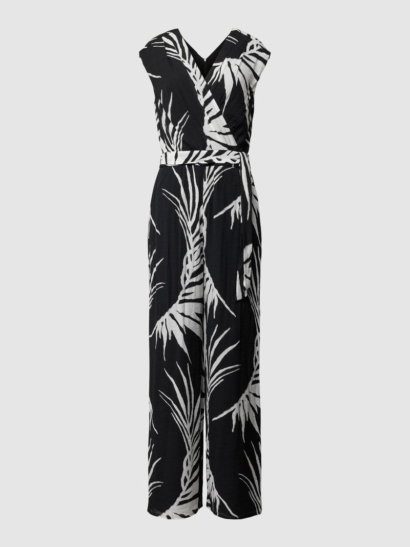 Jumpsuit mit Allover-Muster in Wickel-Optik in schwarz