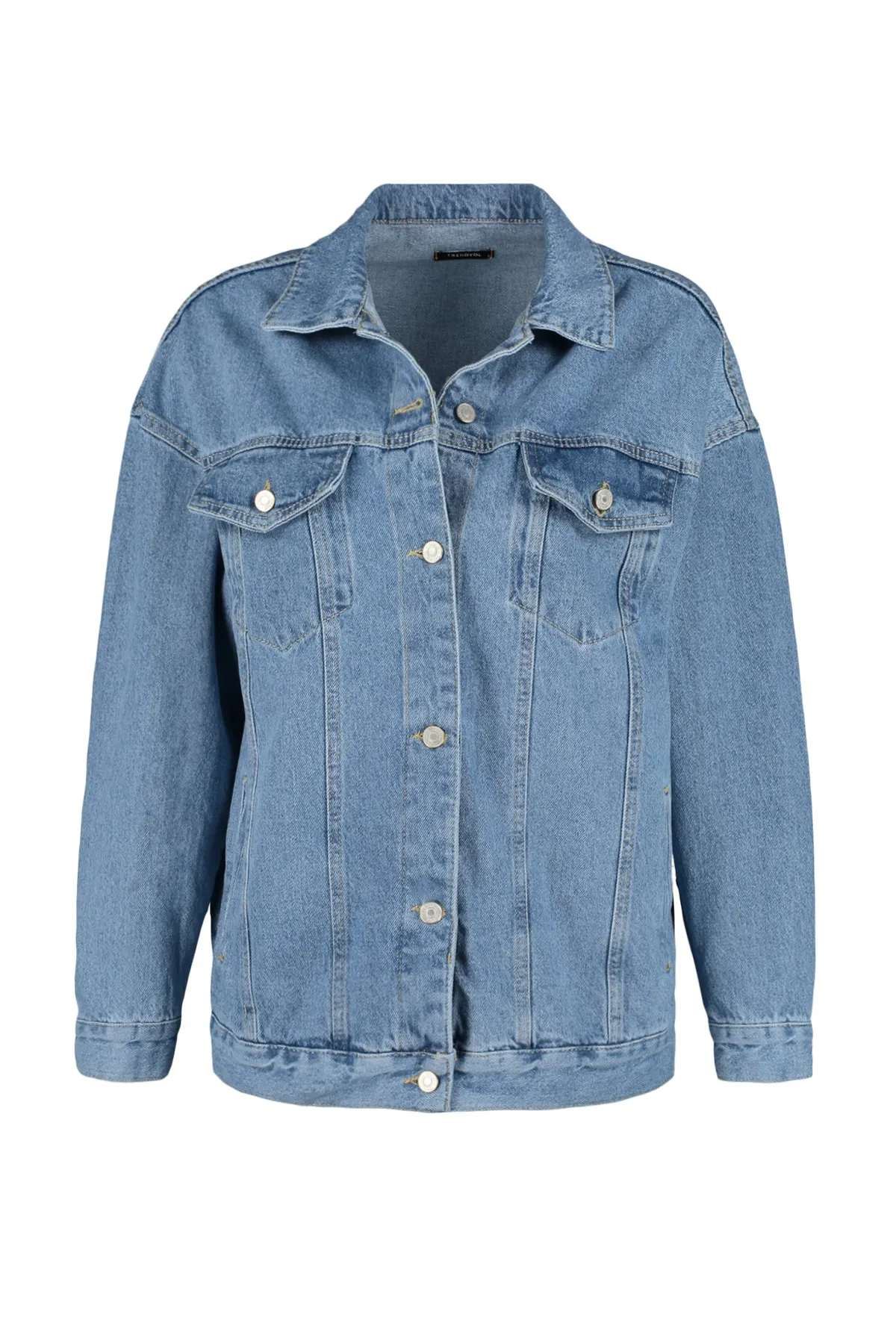 Trendyol Collection  Blaue Oversize-Trucker-Jeansjacke TWOAW23CE00189