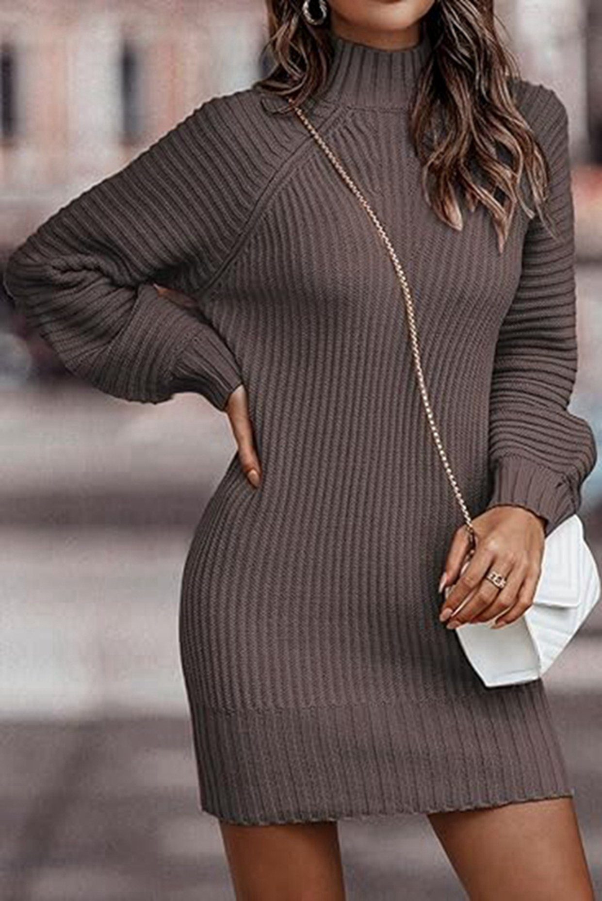 B.X Strickkleid Damen Minikleid Strickpullover Langarm Große Größen, Elegant