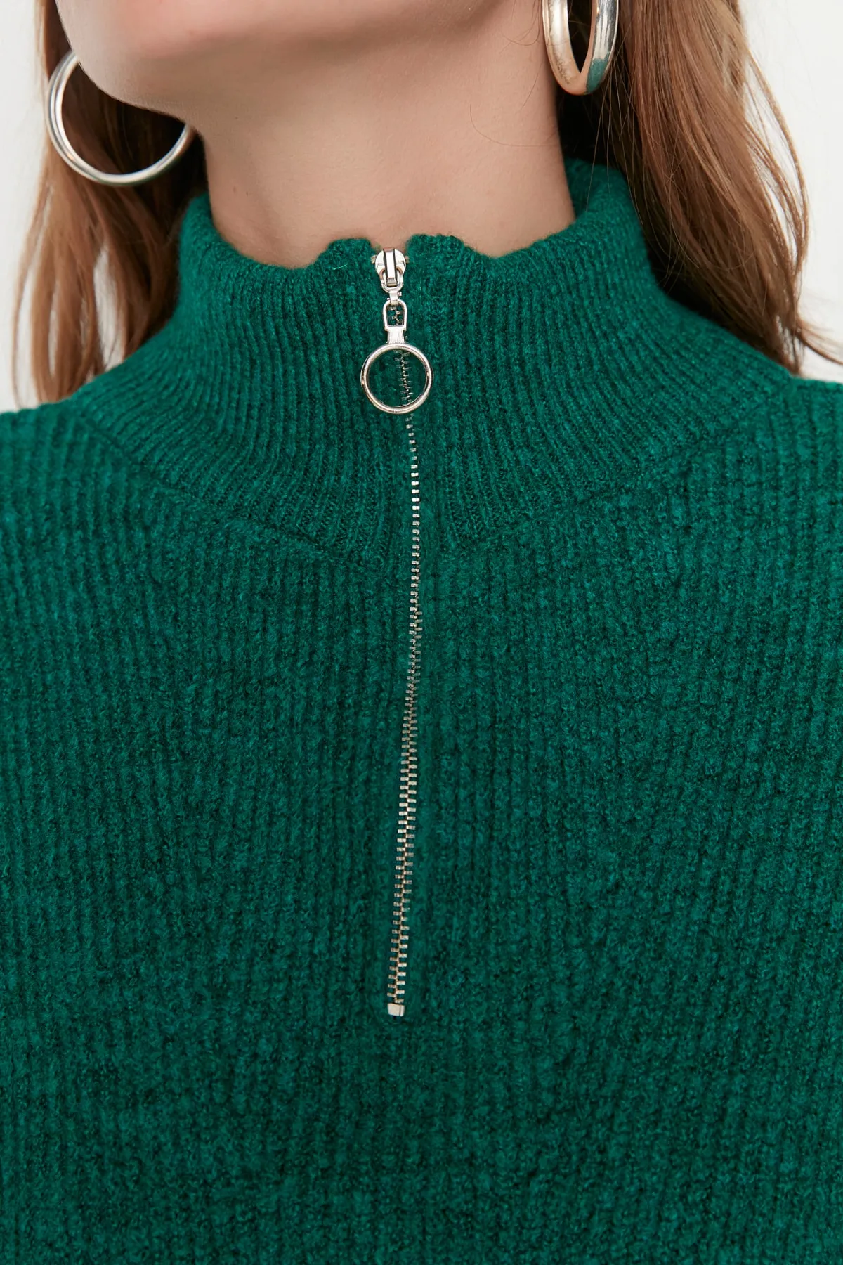 Trendyol Collection  Grüner Strickpullover mit weicher Struktur und Reißverschluss TWOAW20XS0009