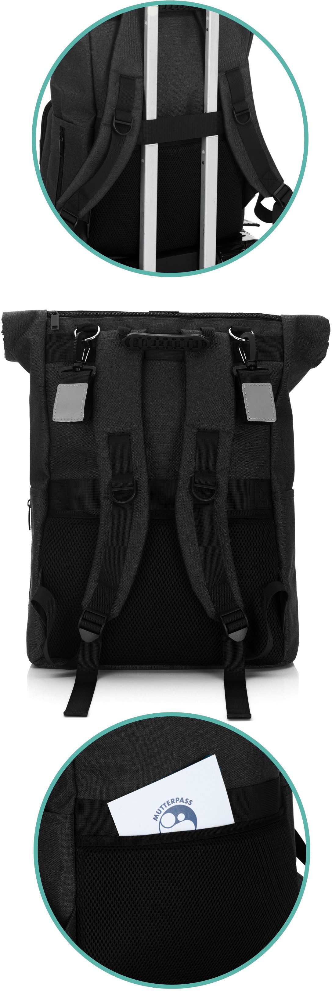 Fillikid Wickelrucksack Tokio, schwarz melange, mit Wickelauflage und Volumenerweiterung