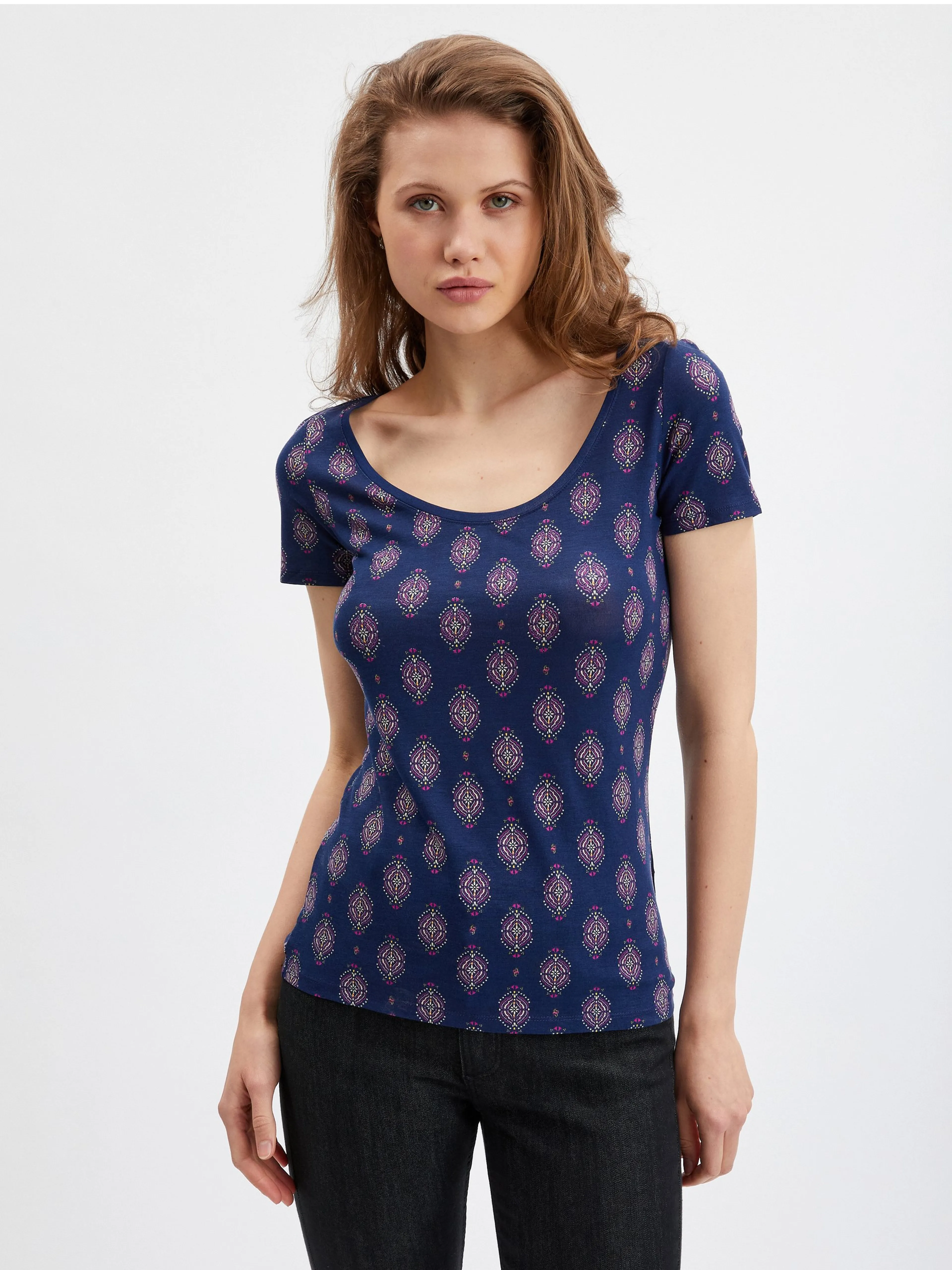 Dunkelblaues gemustertes Damen-T-Shirt ORSAY
