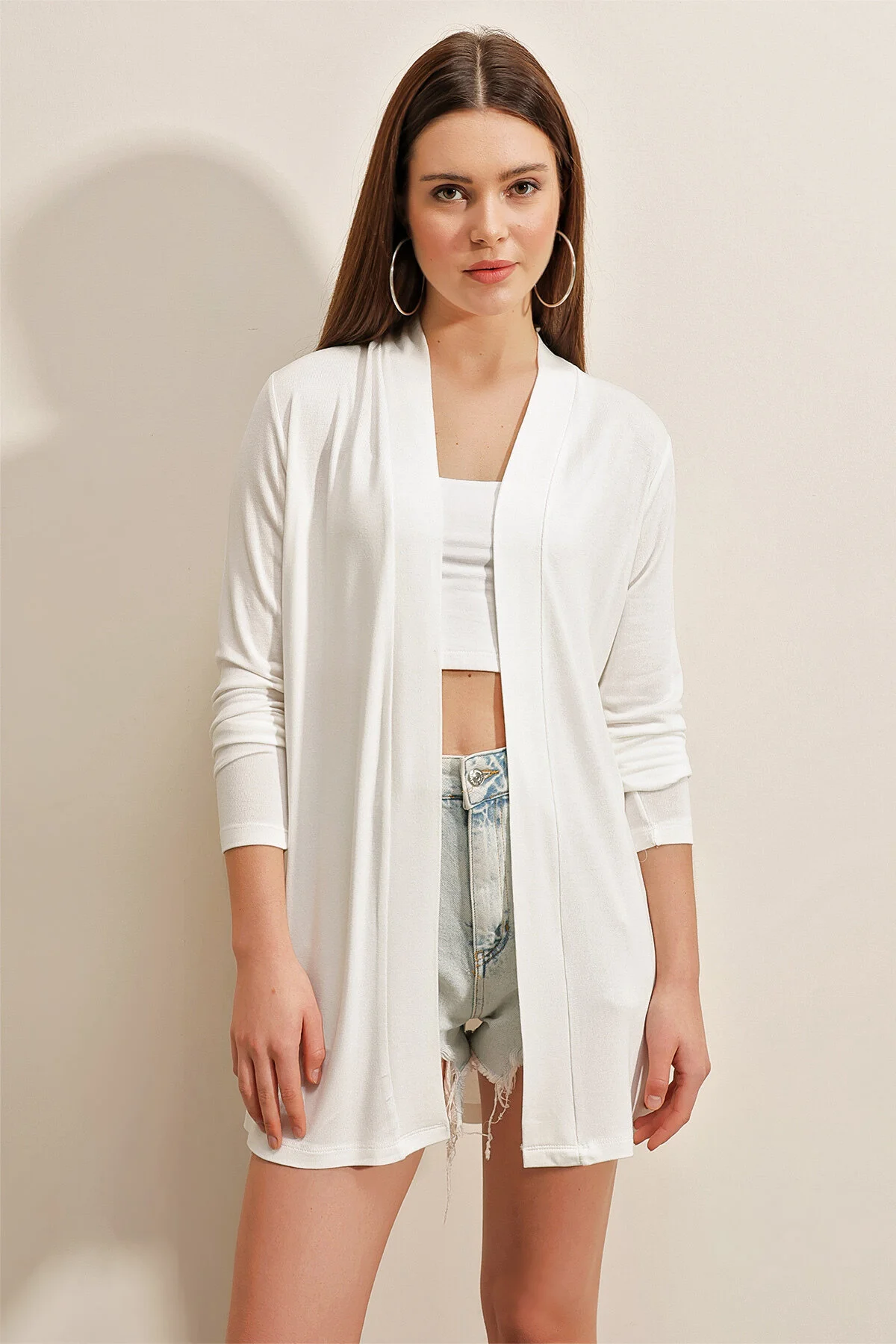 Bigdart  5887 Saisonale dünne Strickjacke – Weiß