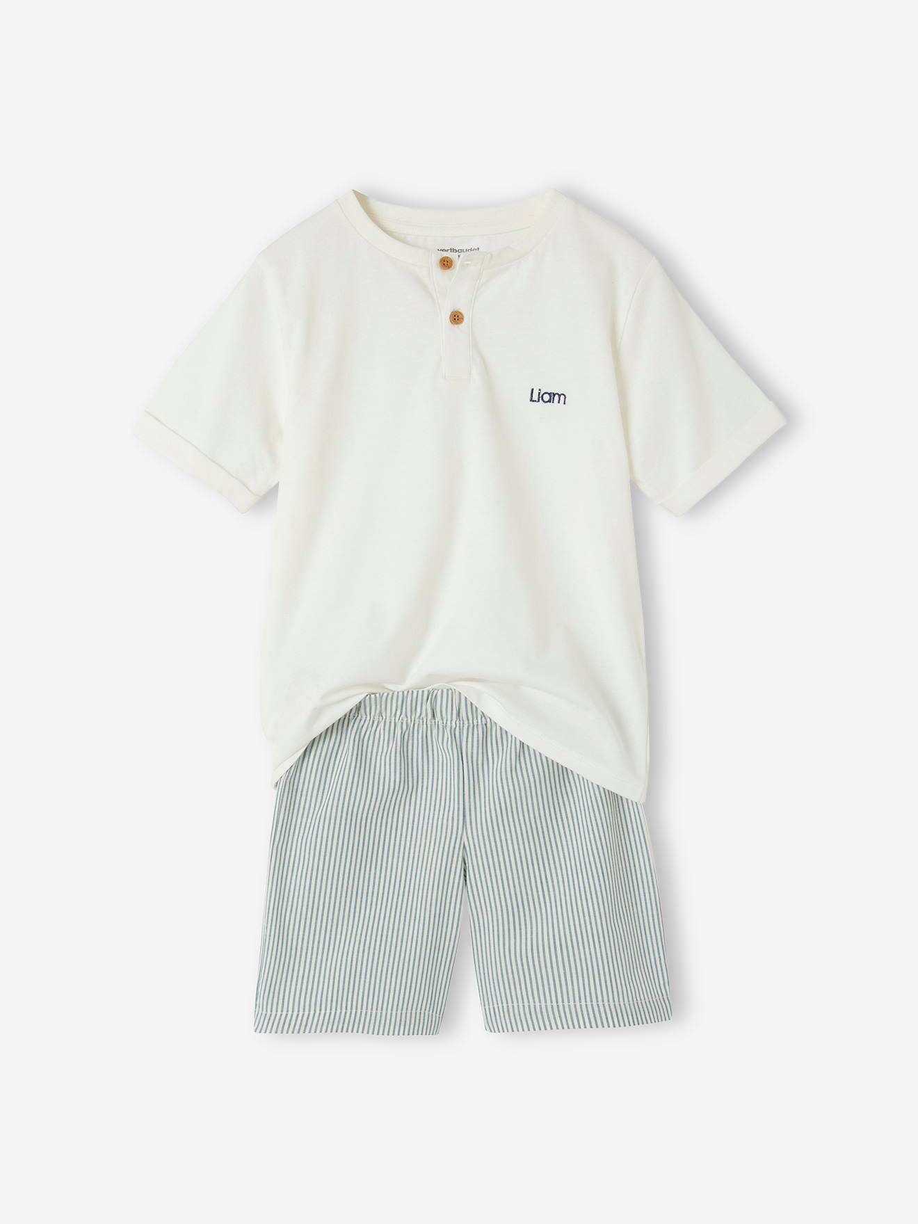 Vertbaudet Jungen Sommer-Schlafanzug, personalisierbar Oeko-Tex - wollweiß