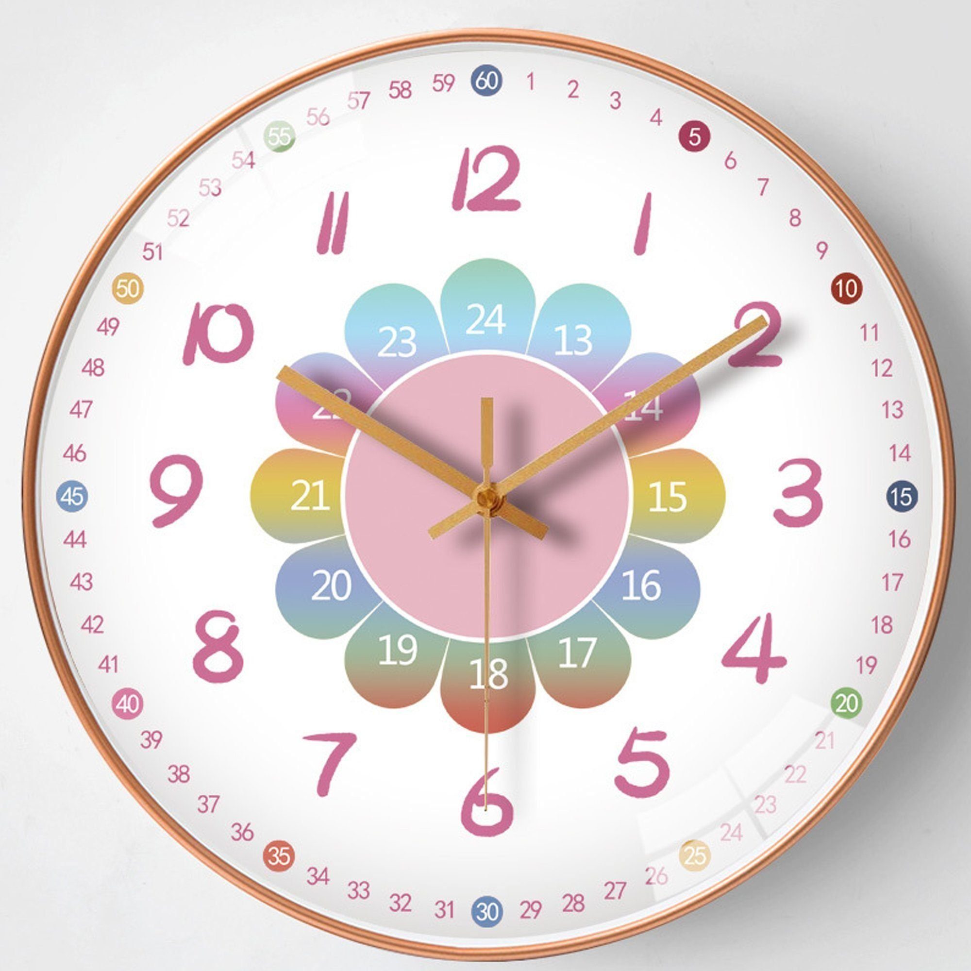 KUGI Wanduhr Wanduhr Kinder- LernWanduhren - Bunte LernUhren - Analoge Wanduhren (ohne Ticken .20 cm Quartz geräuschlos Zimmer Jungen Mädchen 8 Zoll)