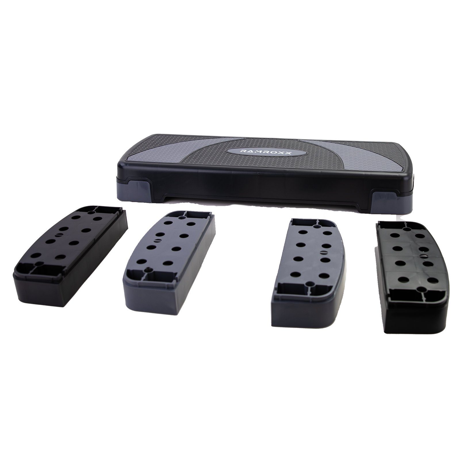 RAMROXX Stepper Fitness Stepboard Steppbrett Workout 3 Stufen Schwarz Grau 80x30cm