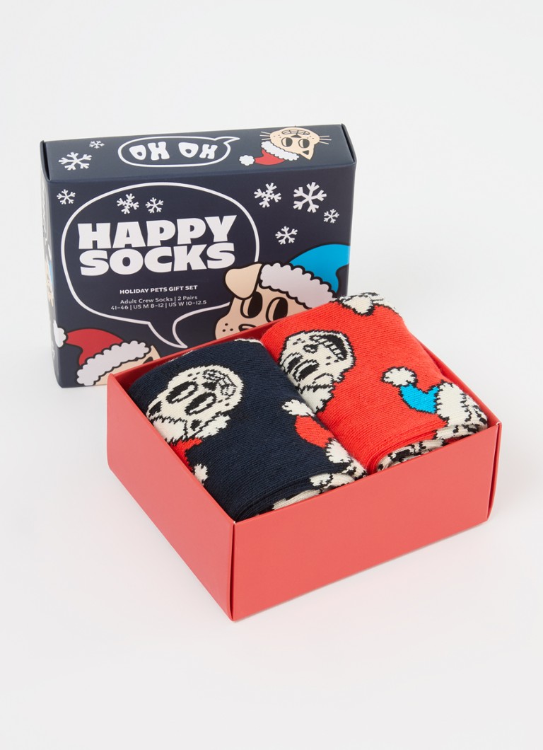 Șosete de Crăciun Happy Socks cu motiv de pisică și câine, într-un pachet cadou de 2.