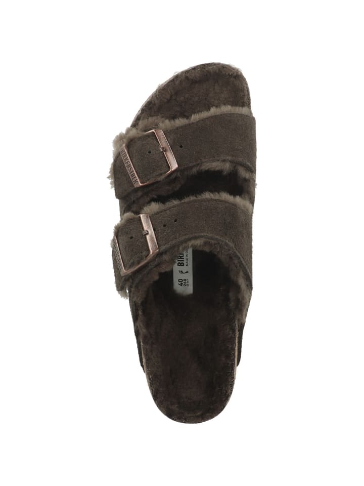 Birkenstock Sandale Arizona Veloursleder Lammfell schmal in dunkelbraun günstig kaufen 40