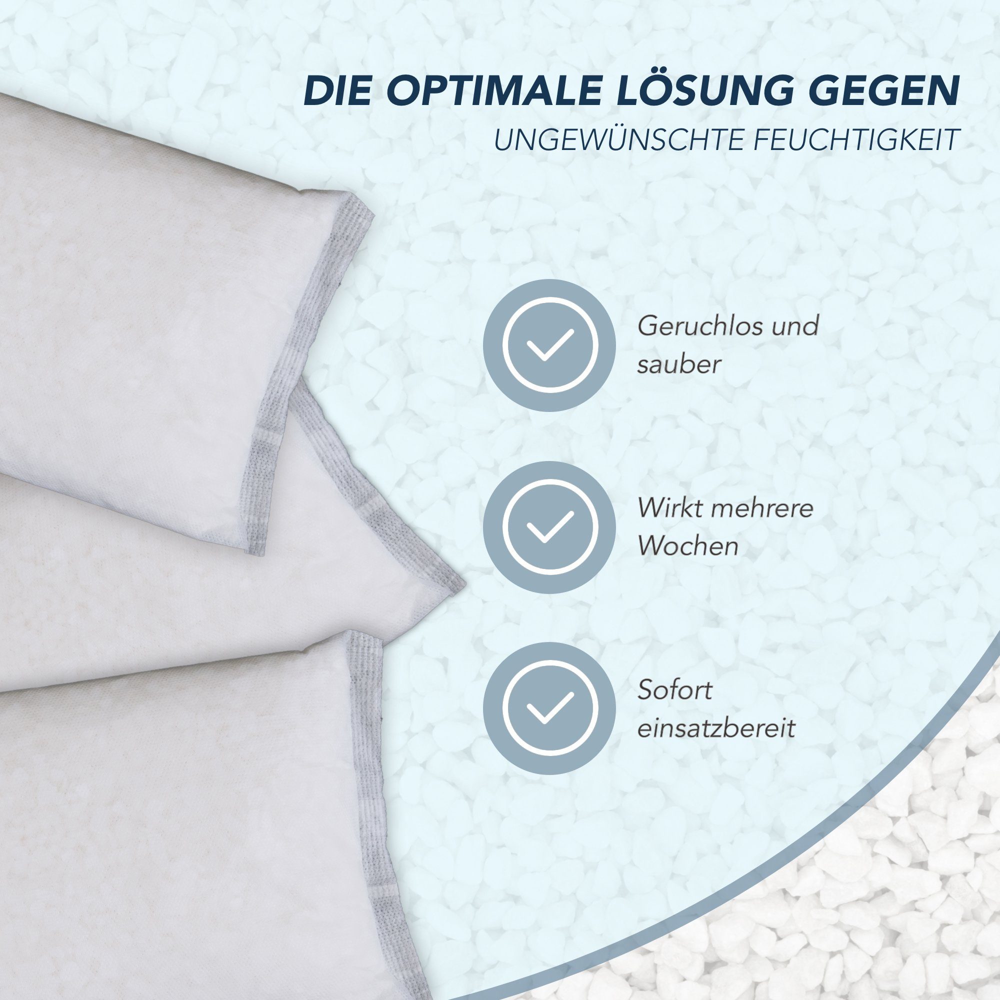 BlueCraft Luftentfeuchter Nachfüllpack Schlafzimmer Wohnung Nachfüller gegen Schimmel, für 30 m³ Räume, 10 x 1 kg Raum Entfeuchter Granulat im Vliesbeutel, ohne Strom