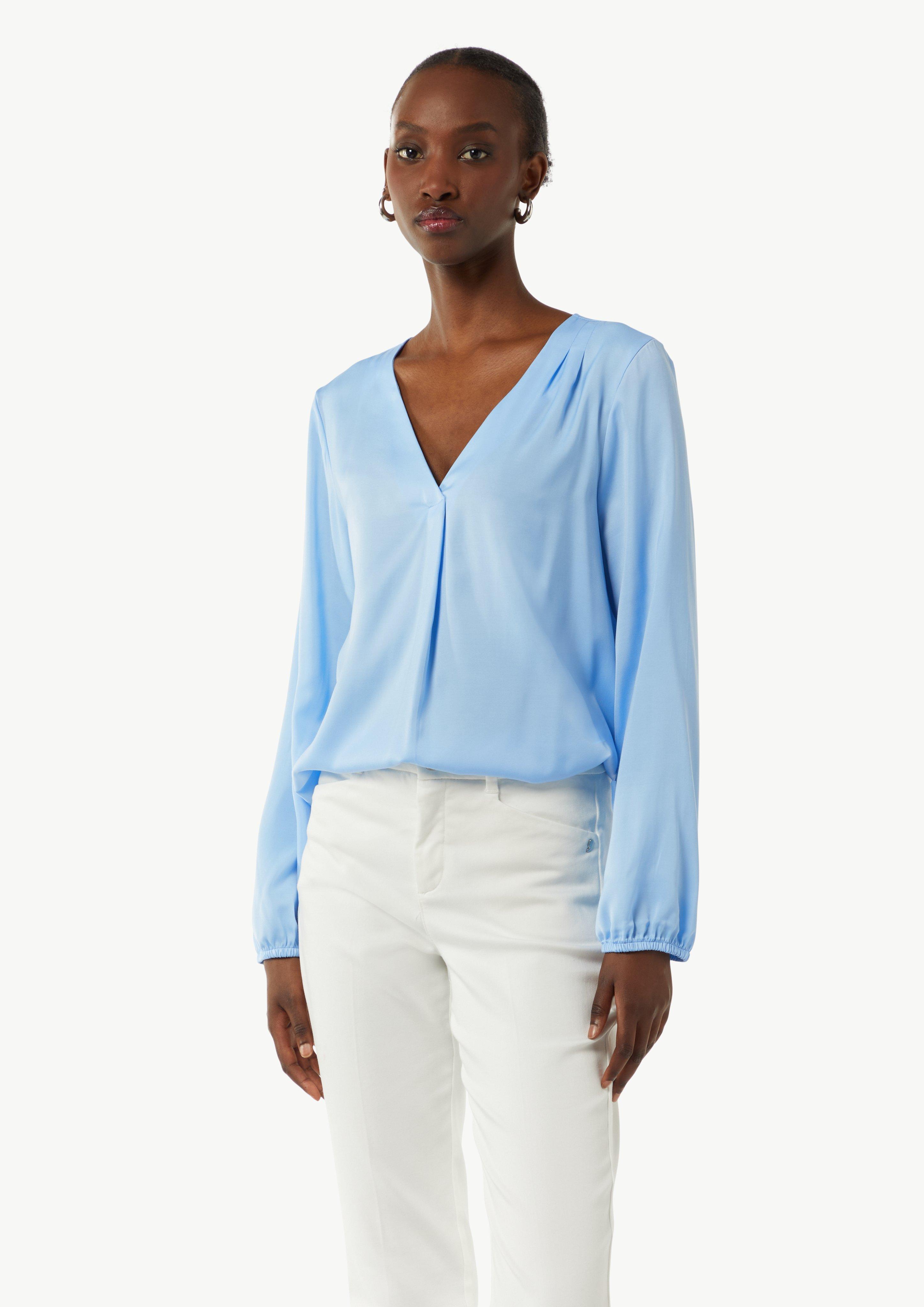 Satinbluse mit V-Ausschnitt - hellblau