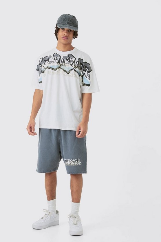 Oversize Shorts-Set mit Homme Graffiti Print