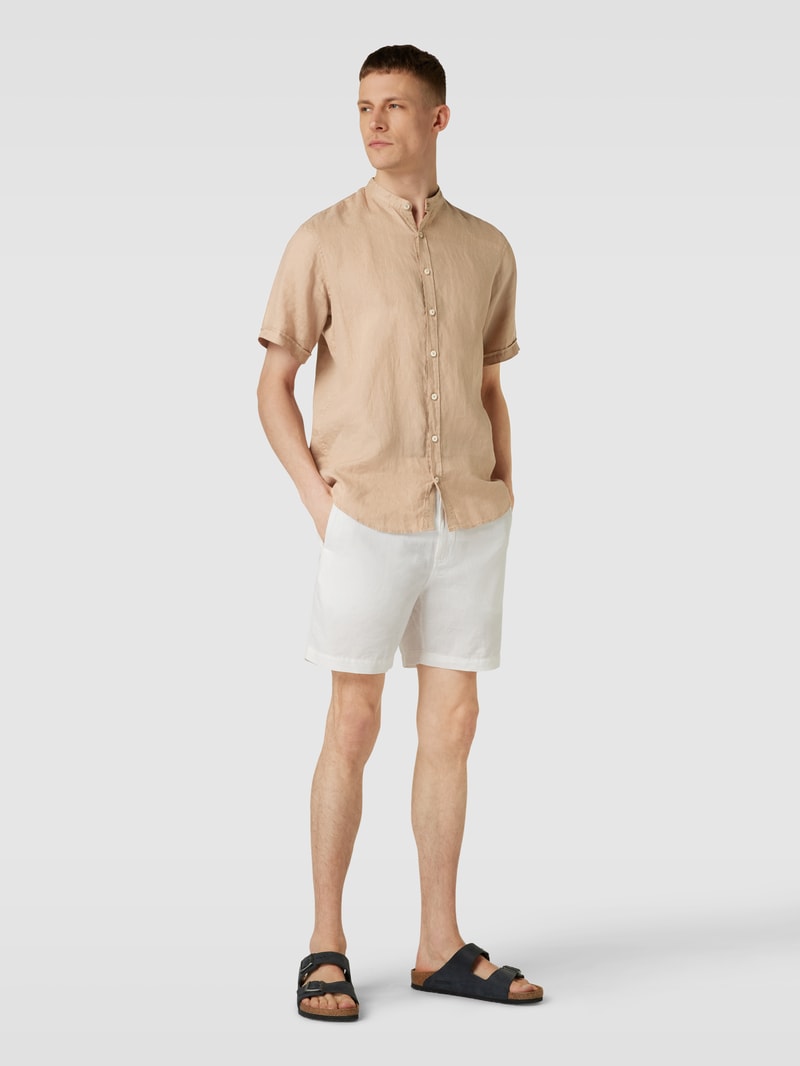 Regular Fit Leinenhemd mit Maokragen in beige