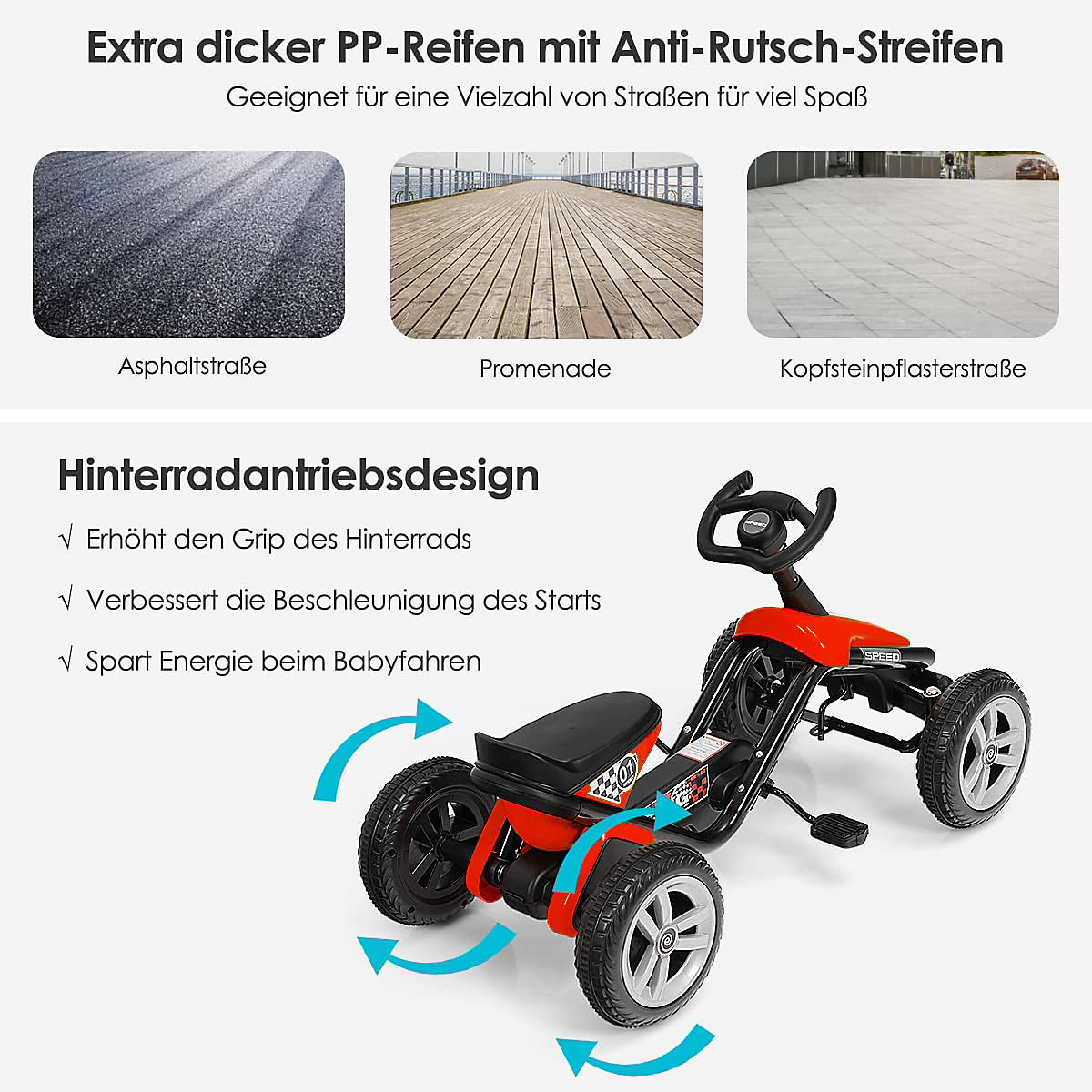 Go-Kart mit Pedalen Fahrzeug Tretauto mit 4 Rädern