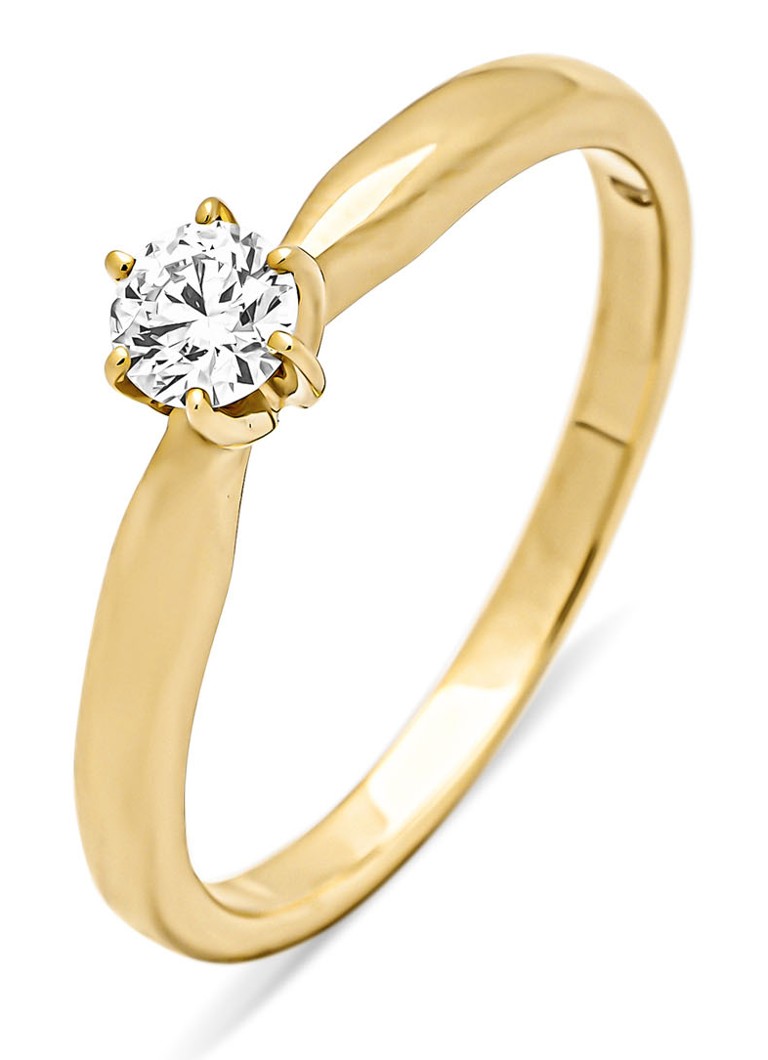 Inel cu vârf de diamant din aur galben, diamant de 0.20 ct, motiv cu inimioare și săgeți.