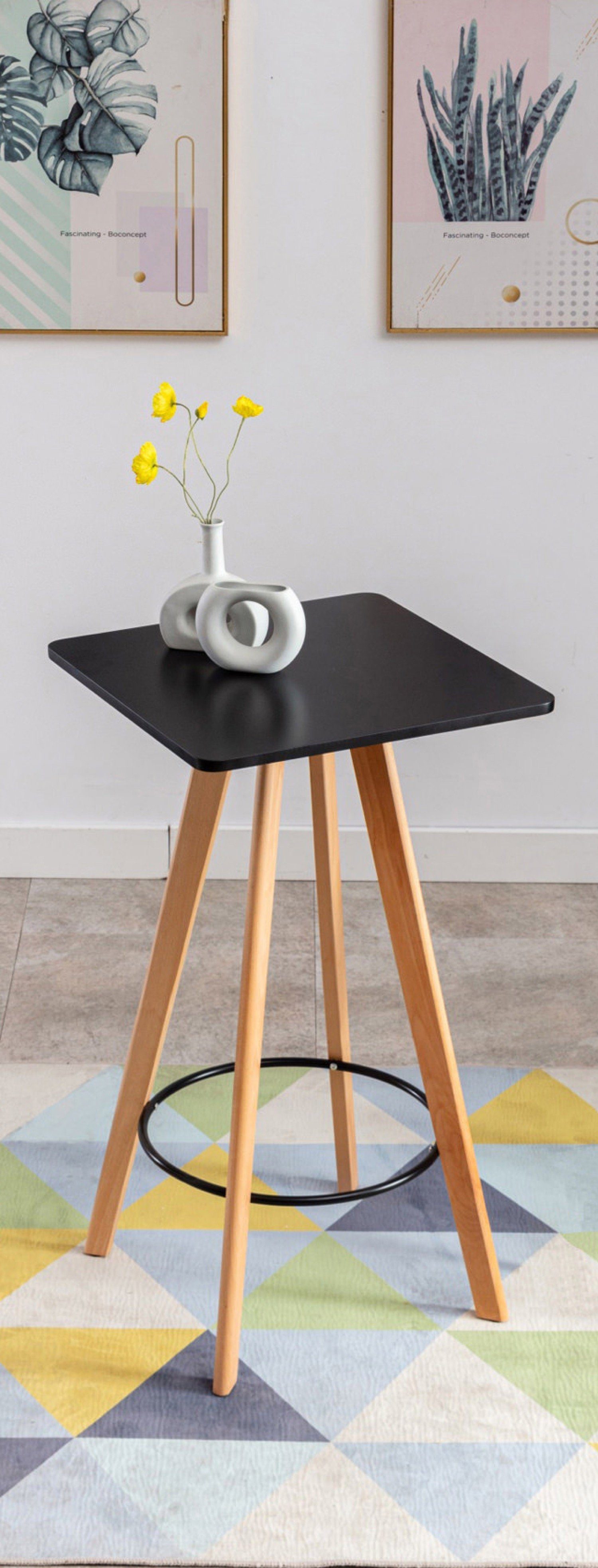 TPFLiving Stehtisch Minios - Bartisch für Küche, Esszimmer, Wohnzimmer, Balkon, Terrasse (Bistrotisch mit Buchenholz-Tischplatte - Durchmesser: 60 cm, 1-St., Design Tisch mit Buchenholz-Gestell und Fußstütze), Maße (BxLxH): 60 x 60 x 105cm - Gewicht