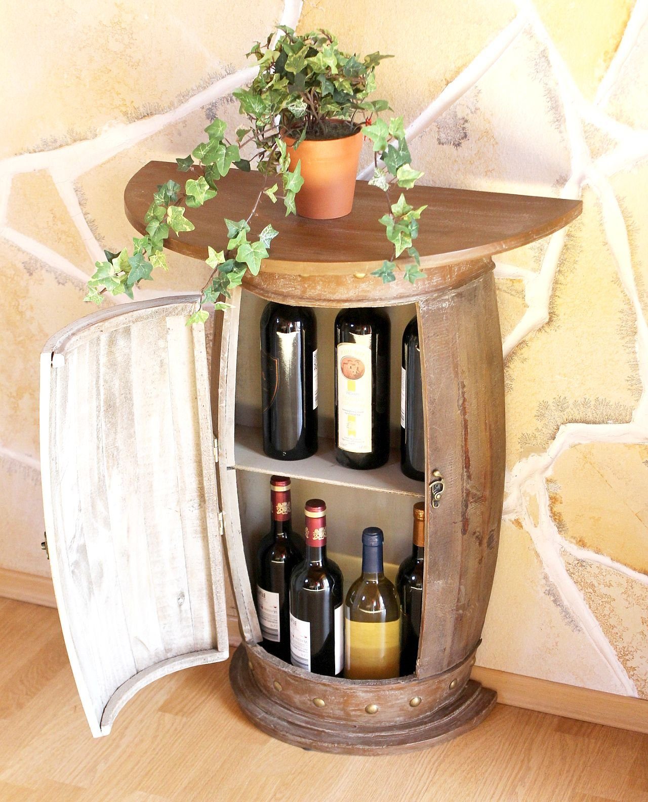 DanDiBo Weinregal Wandtisch Tisch Weinfass 0373-R Braun Schrank Weinregal Fass 73 cm Beistelltisch