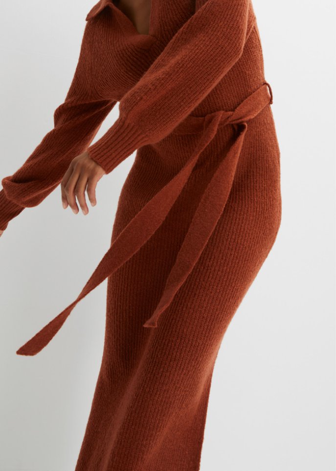 Strickkleid mit V-Ausschnitt und Gürtel (2-tlg. Set)