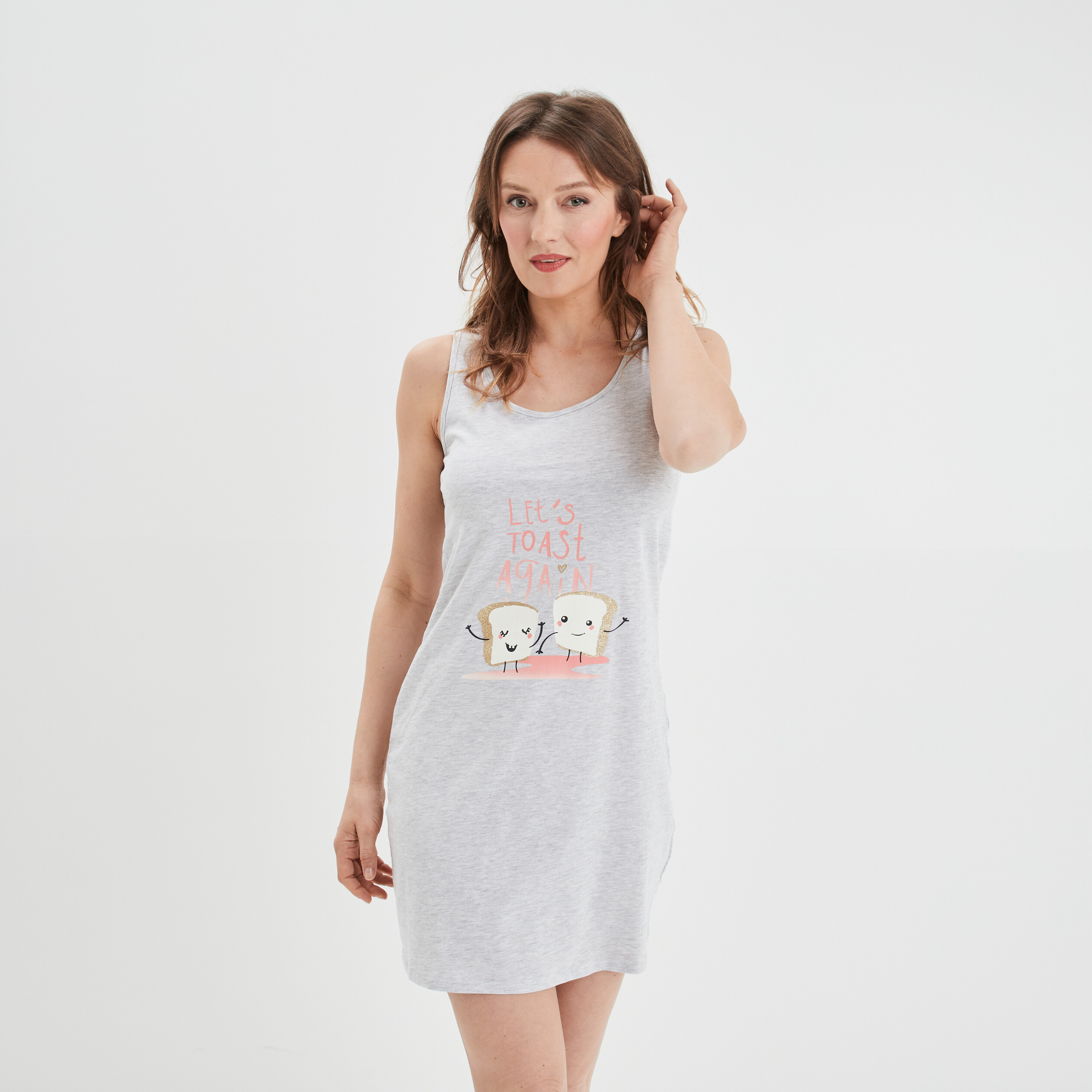 Nuisette de nuit à bretelles coton gris clair femme | La Halle