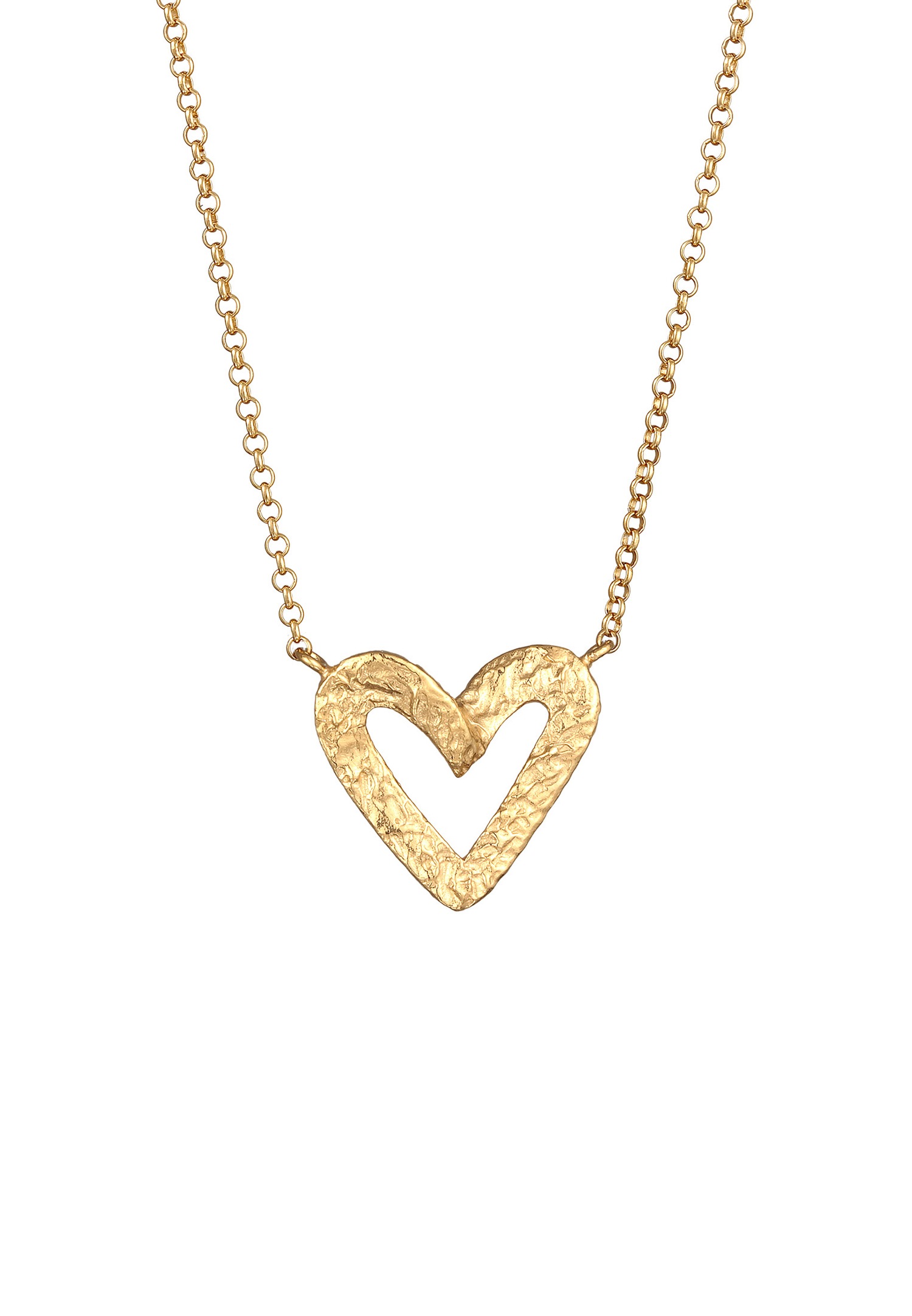 Ciondolo da donna Elli a forma di cuore traforato e martellato in argento sterling 925 placcato oro