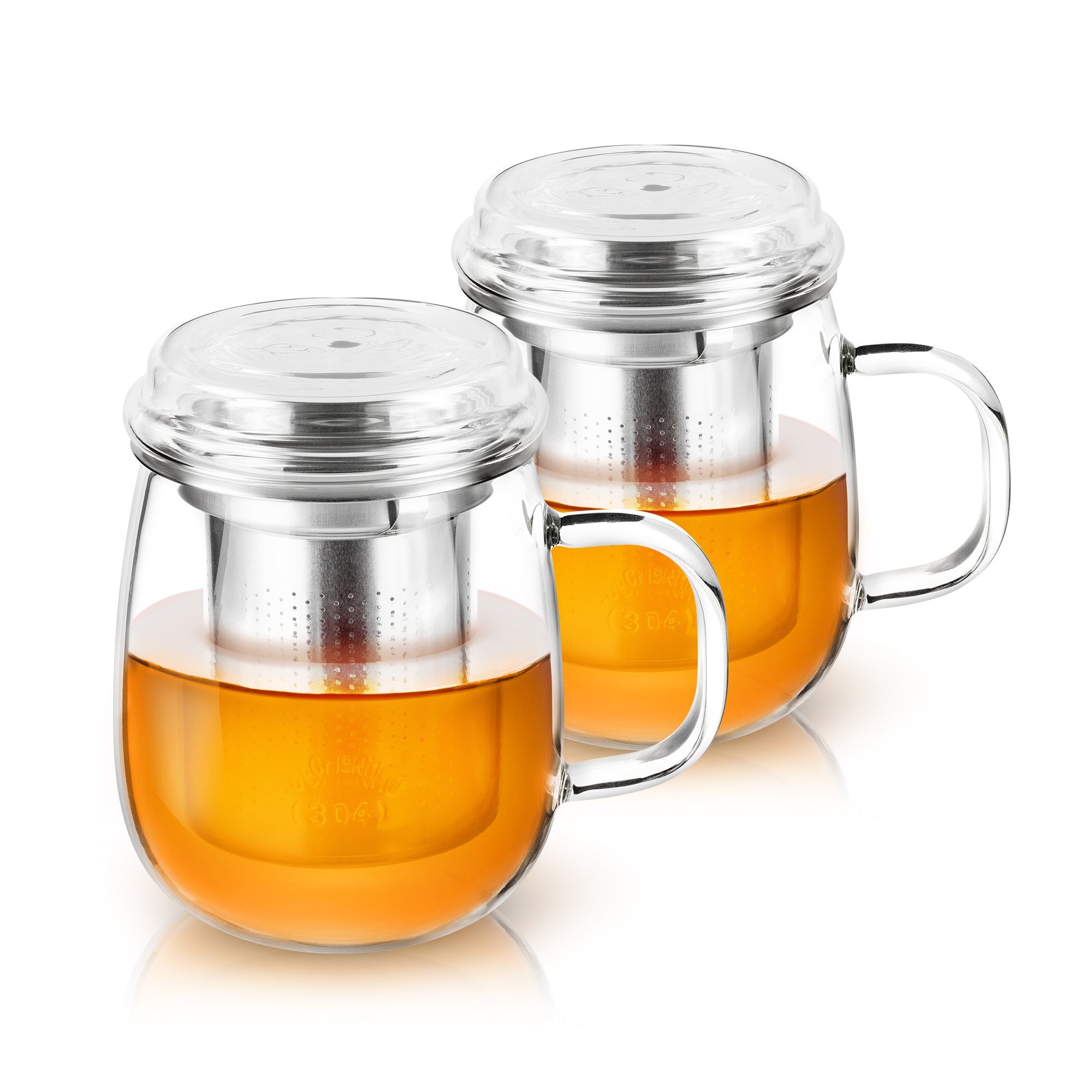 Impolio Teeglas Impolio Classic Teeglas mit Edelstahl-Sieb 2-teiliges Set 430 ml, Glas