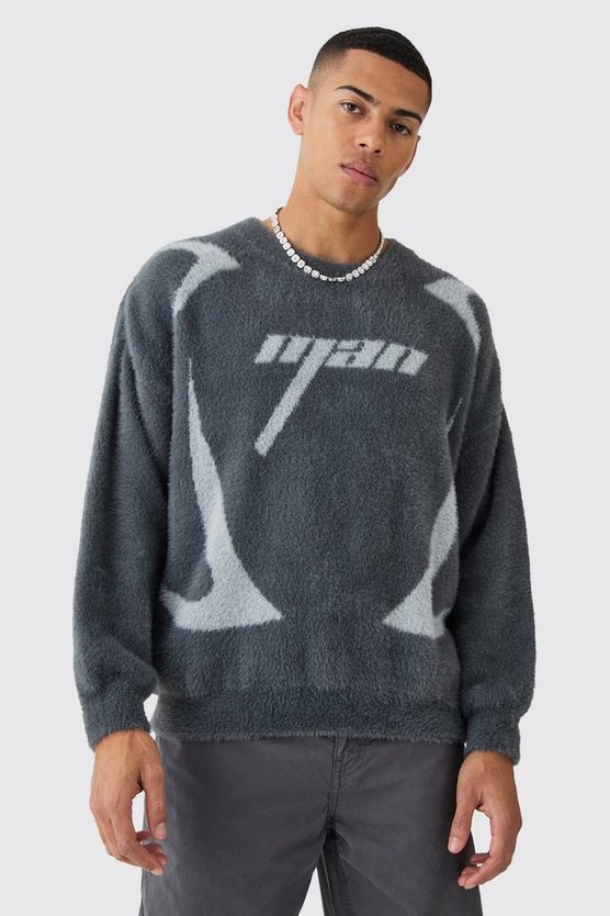 Fluffy Oversized Moto Knit Crew Neck Jumper