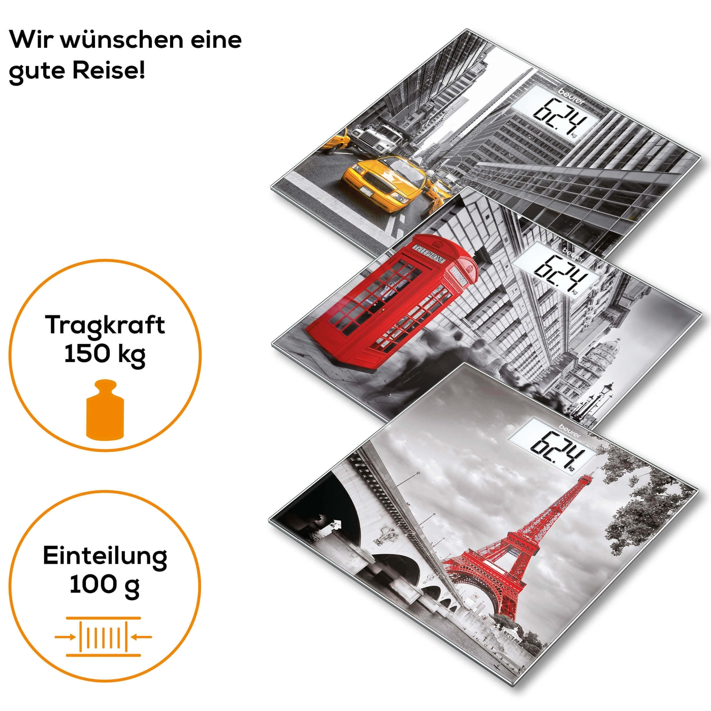 Beurer Glaswaage GS 203 London-Personenwaage aus Glas mit beleuchtetem XL-Display - bis 150 kg