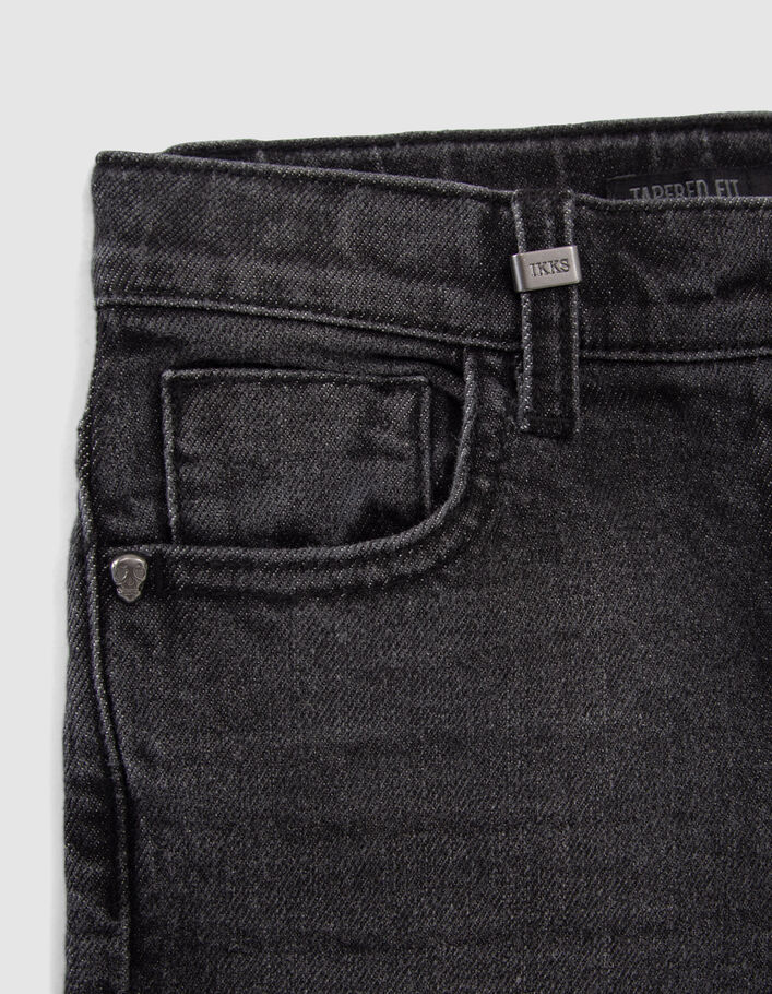 Jean TAPERED gris broderies et usures genoux garçon
