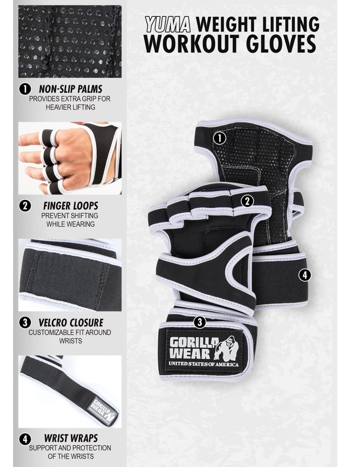 Gorilla Wear Trainingshandschuhe zum Gewichtheben - Yuma - Schwarz/Weiß günstig kaufen