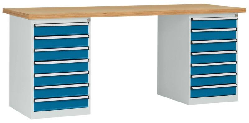 Manuflex Werkbanksystem Combi 3 Multiplex, Stahl Lichtgrau, Brillantblau 2.000 x 700 x 840 mm