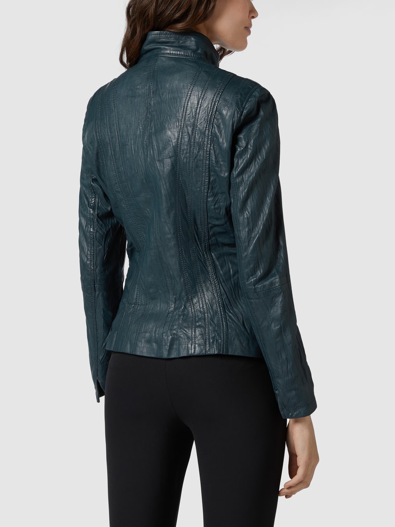 Lederjacke mit Crinkle-Effekt in marineblau