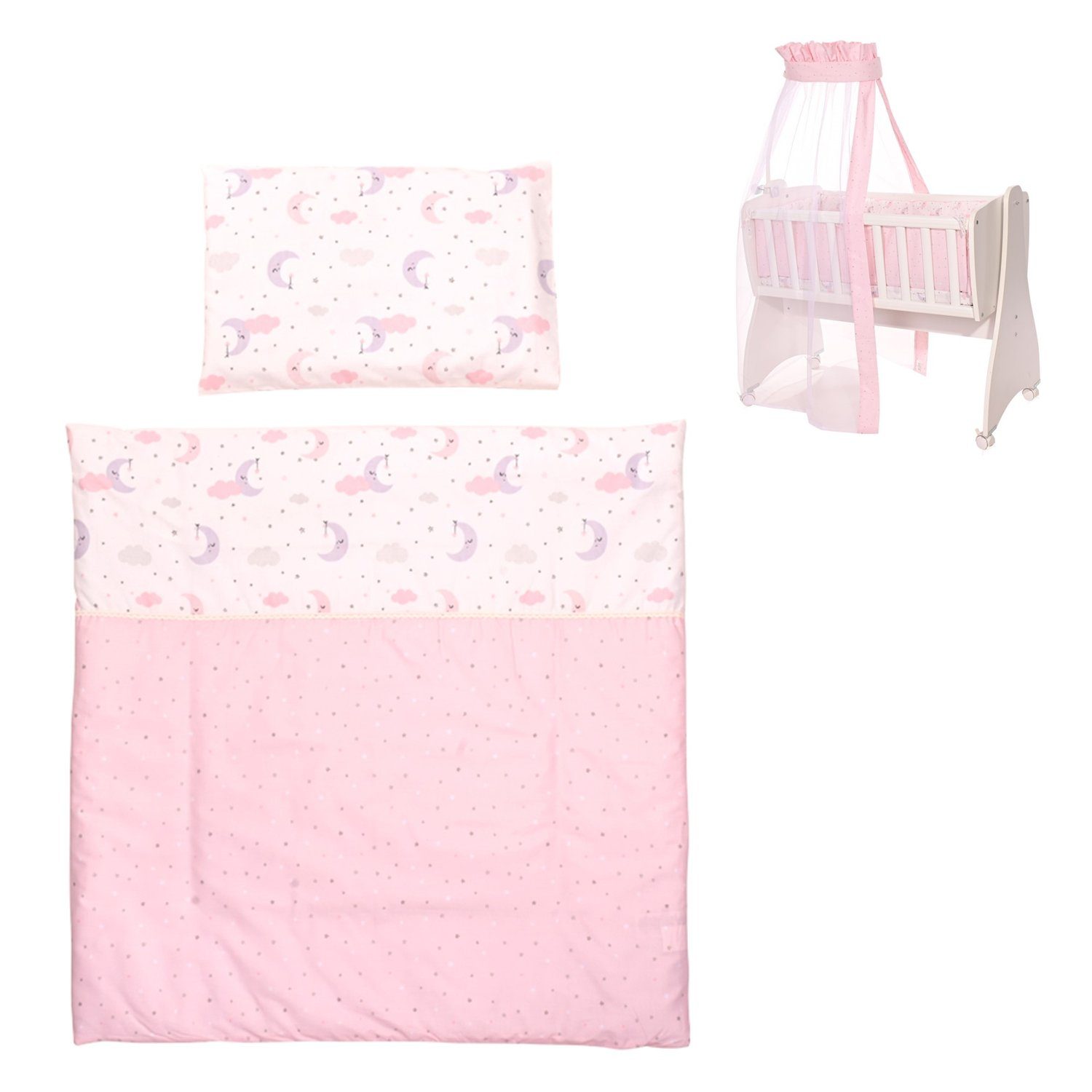 Babybettwäsche Baby Bettwäsche Zubehör Set First Dreams, Lorelli, Baumwolle, 7 teilig, 7-teiliges Set Decke Kissen Laken Himmel