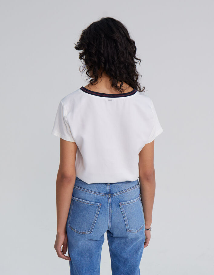 Tee-shirt écru bord-côte marine rayé Femme