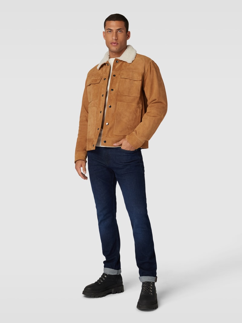 Lederjacke mit Pattentaschen Modell 'Mahdi' in beige