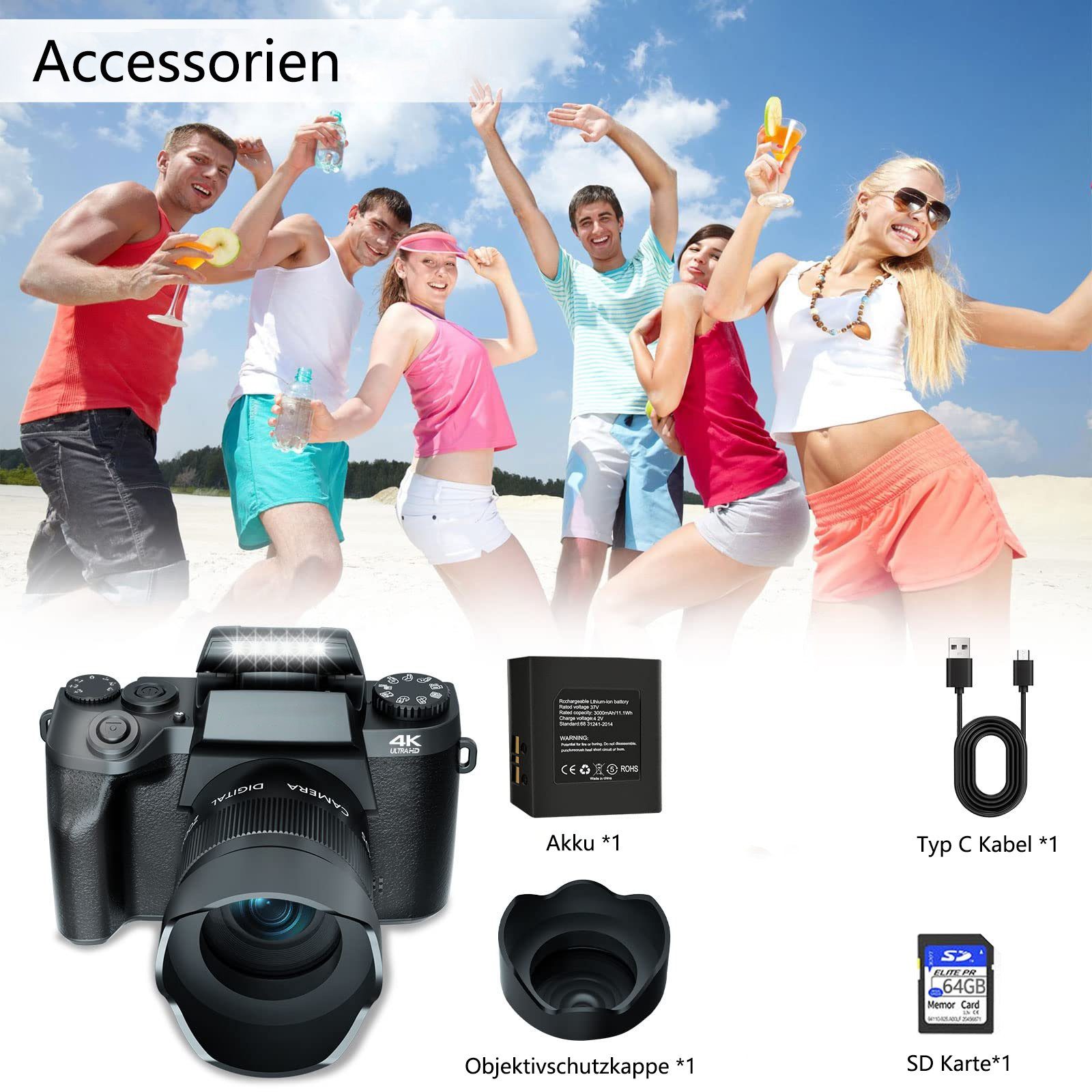 OKA Digitalkamera, 64 Megapixel Dual-Kamera, Kompaktkamera (64 MP, WLAN (Wi-Fi), inkl. 4K Ultra HD Digitalkamera mit drahtloser Fernbedienung, 18x Zoom 4,4-Zoll großen Bildschirm Kompaktkamera für Anfänger)