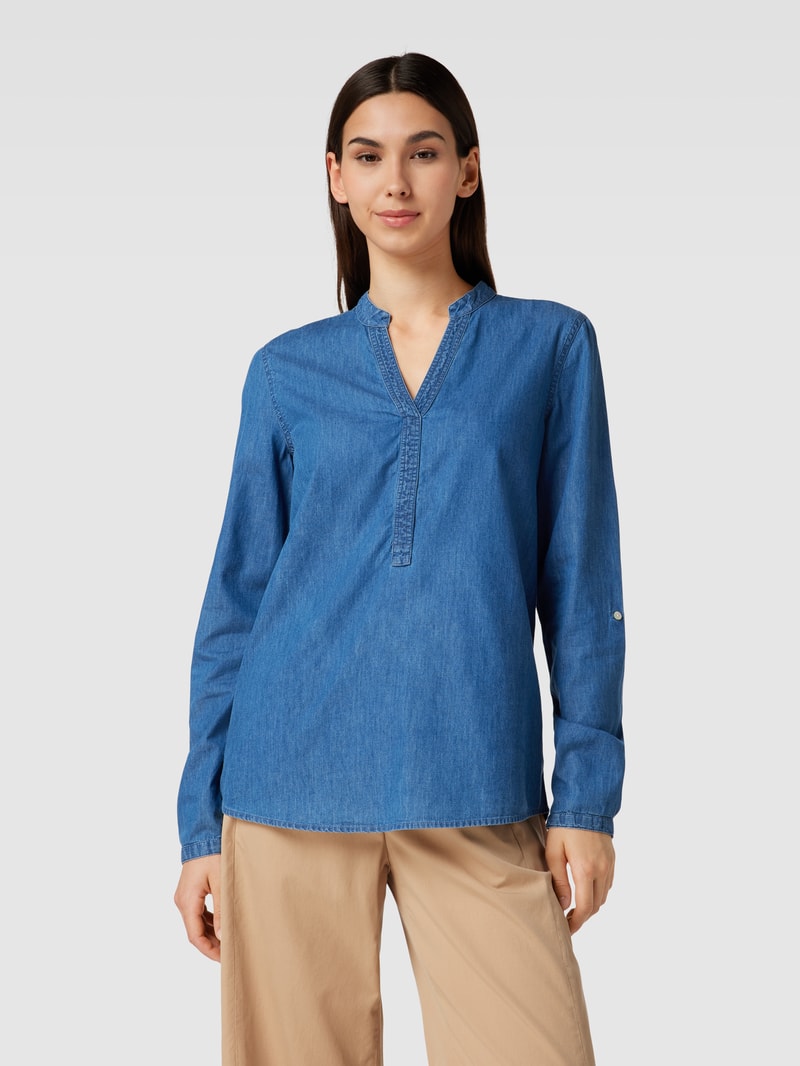 Jeansbluse mit V-Ausschnitt Modell 'Tencel' in blau