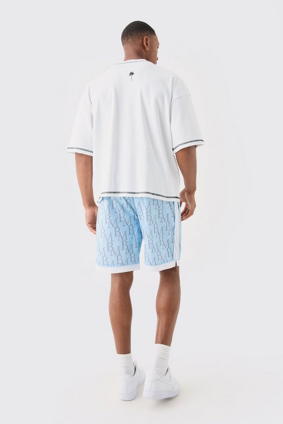 Lockere Mesh Basketball-Shorts mit Bm Print