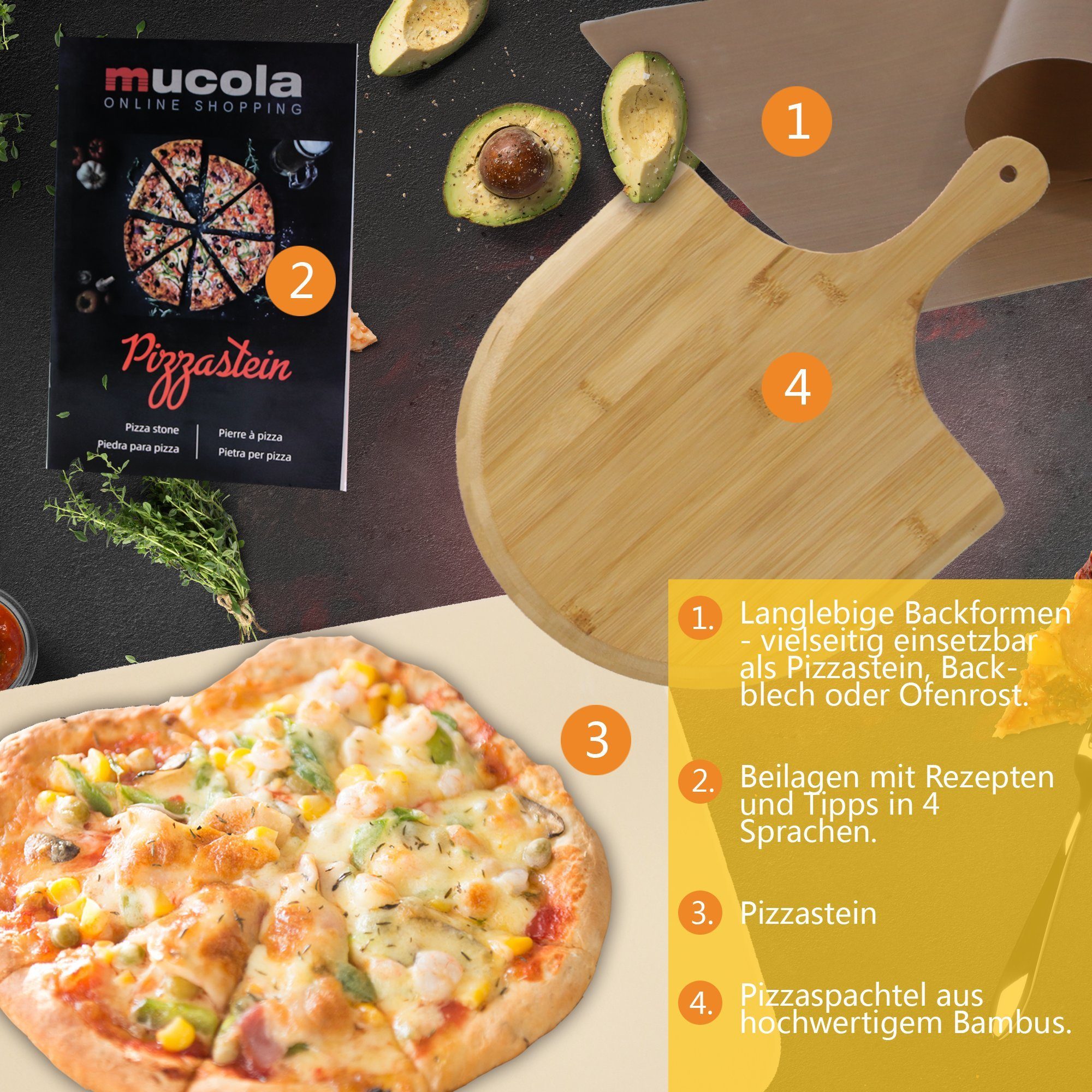 Melko Pizzastein Backstein Pizzastein SET 4tlg. Steinofen 30x38cm Pizza Stone, Cordierit, (Stück), Geruchlos, nicht verformend