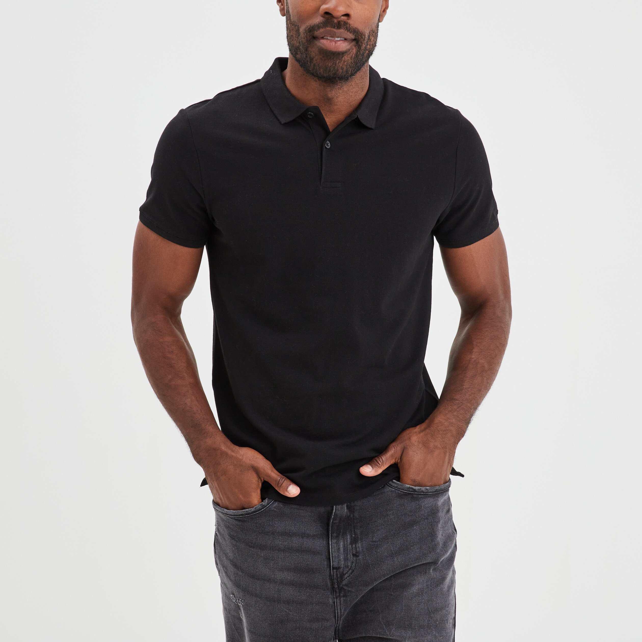 Polo en coton manches courtes noir homme | La Halle
