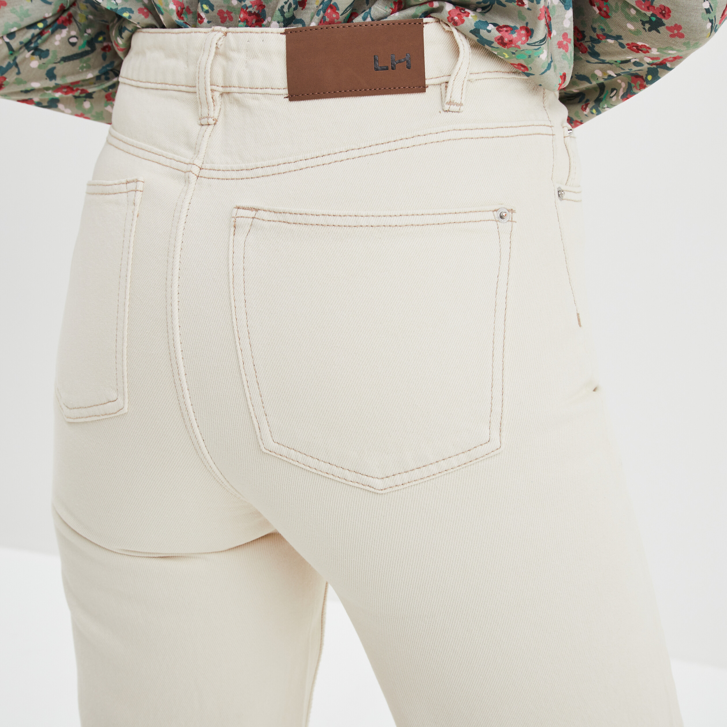 Jeans wide leg taille haute coton ecru femme | La Halle