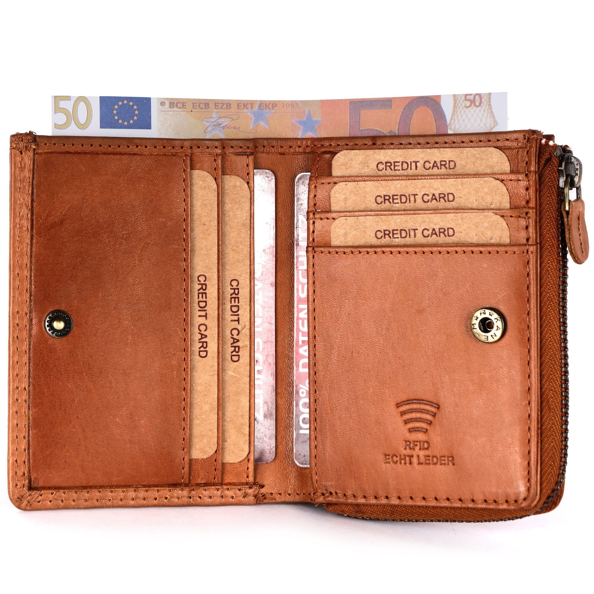 Benthill Geldbörse Klein Echt Leder RFID Damen & Herren Geldbeutel Slim-Wallet Portmonee, RFID-Schutz Kartenfächer Münzfach Reißverschlussfach