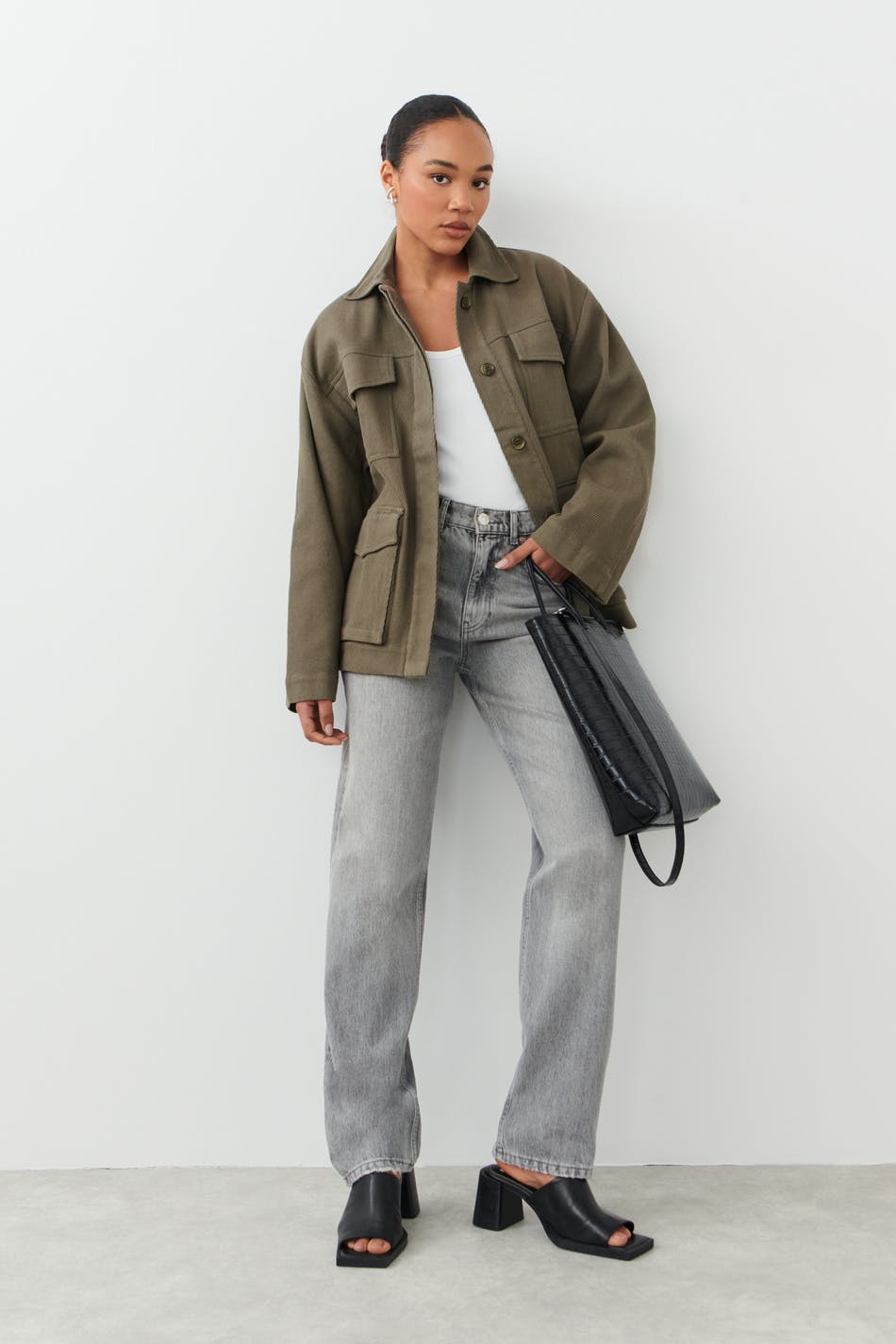 Belted shirt jacket