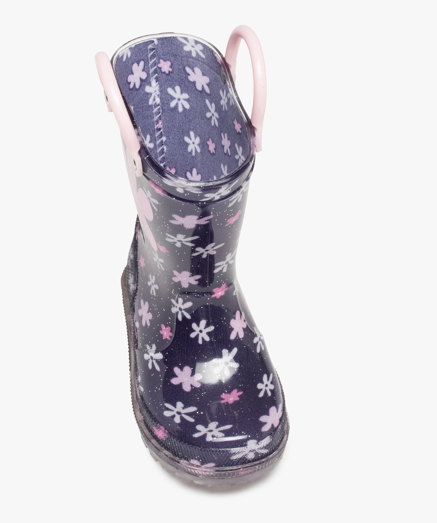 Bottes de pluie bébé fille à anses et semelle lumineuse marine | GEMO